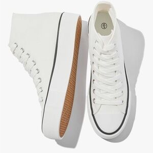 Classic White High-Top Canvas Platform Sneakers